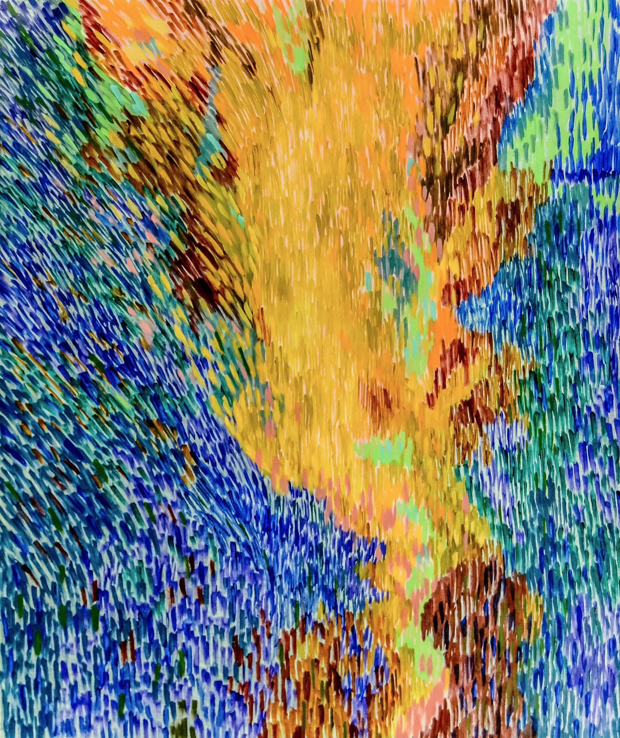 plant, vivid colors, Monstera philodendron, lines, impressionistic flower, pointillism